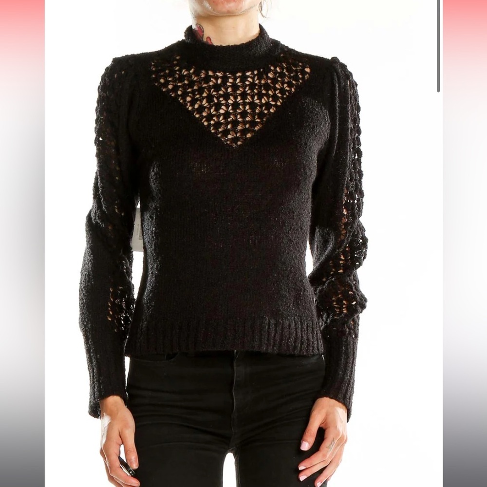 Saltwater Luxe Black Crochet Inset Sweater XS Coastal Cowgirl Witchy Gothic Boho